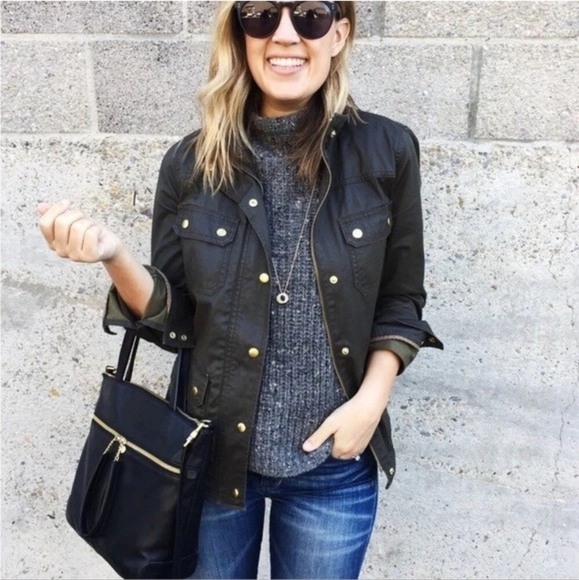 J. Crew The Downtown Field Jacket Waxed Cotton Canvas Black Size Medium - Picture 1 of 15